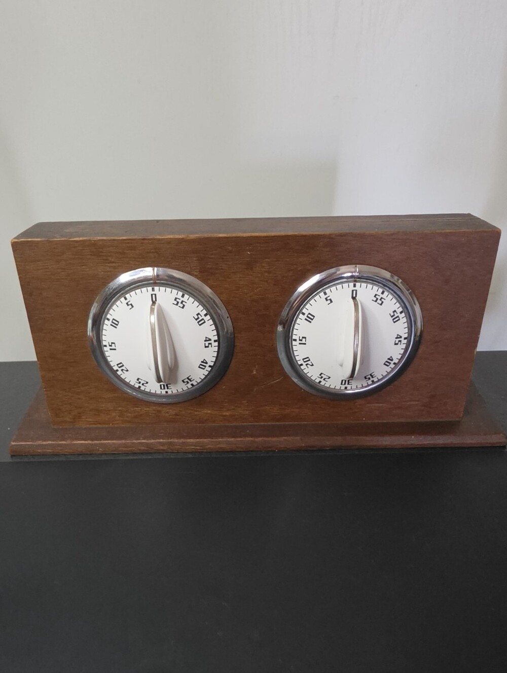 Wooden Dual Dial Wall Timer - Brown